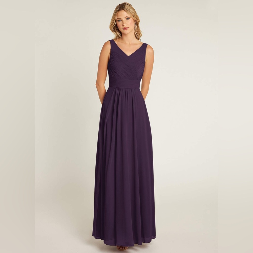 Azazie Pierrette / Plum A-Line Pleated Chiffon Dress
